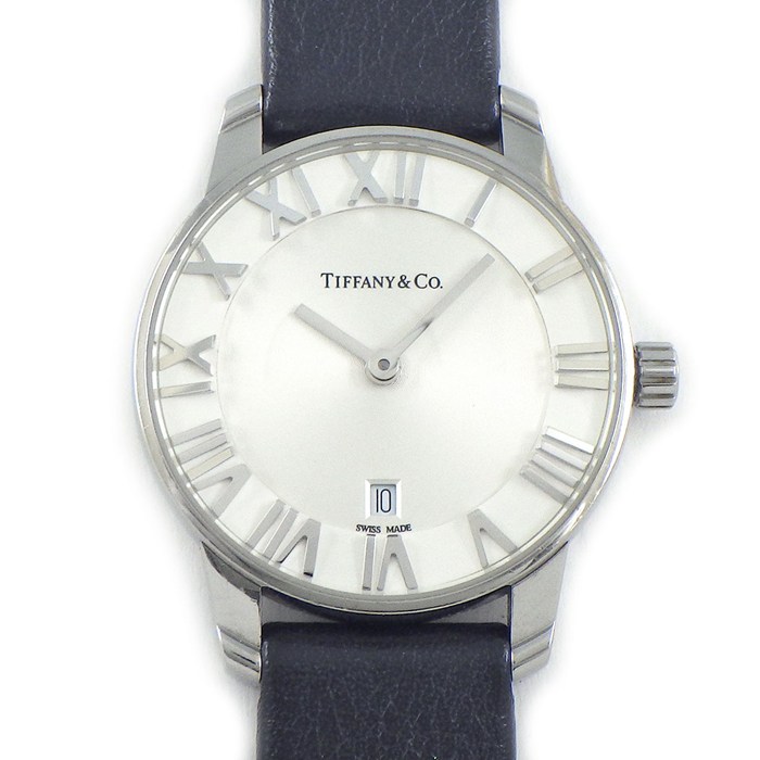 ティファニー Tiffany & Co. 腕時計 アトラス 34875928 シルバー文字盤 ローマンインデックス レザーベルト SS クオーツアナログ 【中古】