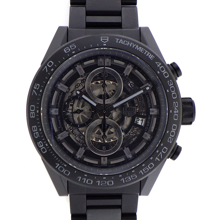 【タグ・ホイヤー TAG Heuer】腕時計 カレラ CAR2A91 黒 ブラック文字盤 スケルトン キャリバー 01 カレンダー クロノグラフ タキメーター スモールセコンド 裏スケ PVD(SS) 自動巻き