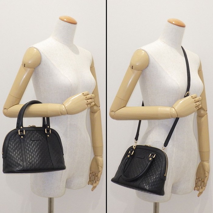グッチ GUCCI ハンドバッグ/ショルダーバッグ ミニ ドーム 2WAYバッグ 449654 ブラック マイクログッチシマ レザー ゴールド金具 【中古】