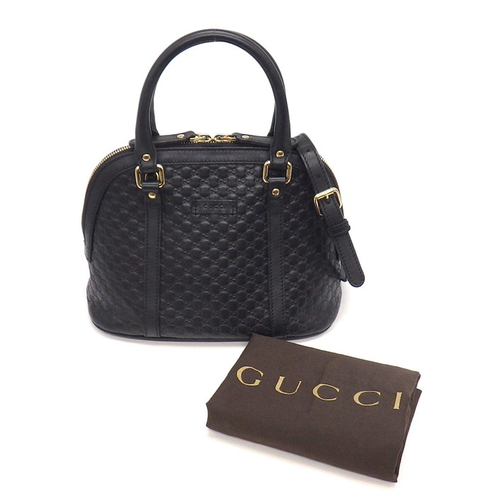 グッチ GUCCI ハンドバッグ/ショルダーバッグ ミニ ドーム 2WAYバッグ 449654 ブラック マイクログッチシマ レザー ゴールド金具 【中古】
