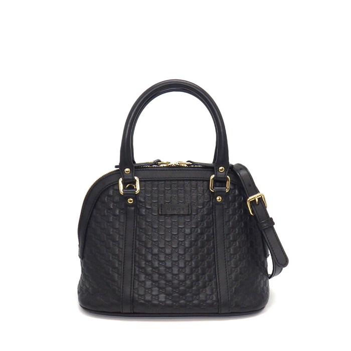 グッチ GUCCI ハンドバッグ/ショルダーバッグ ミニ ドーム 2WAYバッグ 449654 ブラック マイクログッチシマ レザー ゴールド金具 【中古】