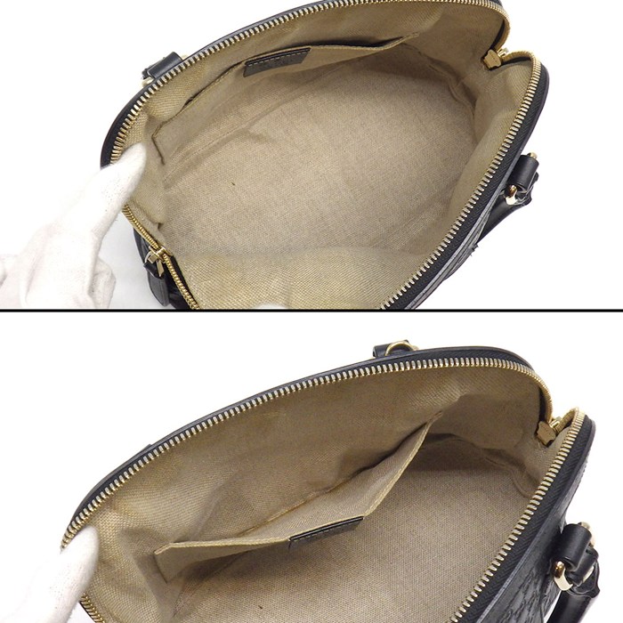 グッチ GUCCI ハンドバッグ/ショルダーバッグ ミニ ドーム 2WAYバッグ 449654 ブラック マイクログッチシマ レザー ゴールド金具 【中古】