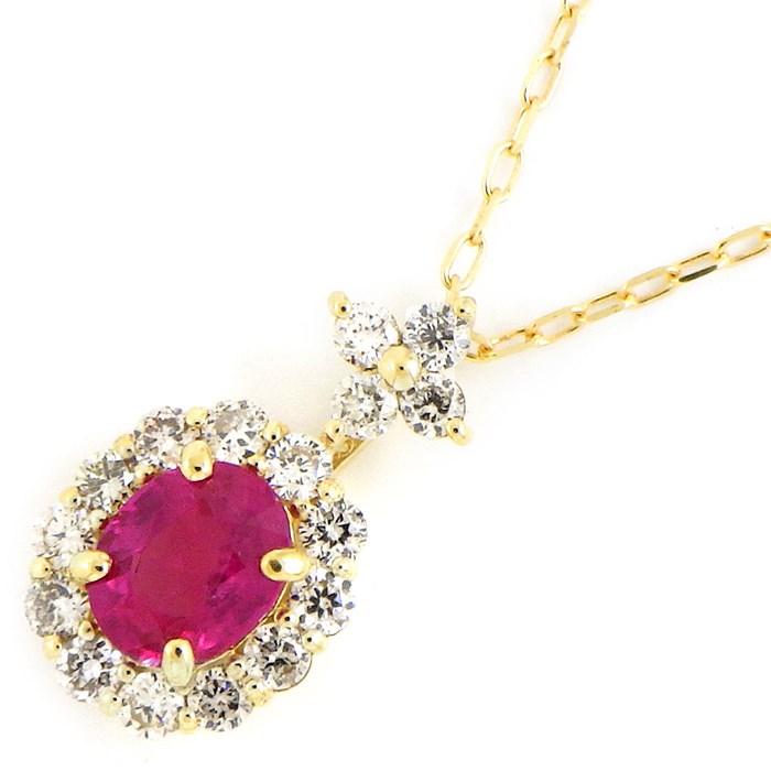 ルビー ダイヤモンド】 ネックレス 1ポイント オーバルカット ルビー  