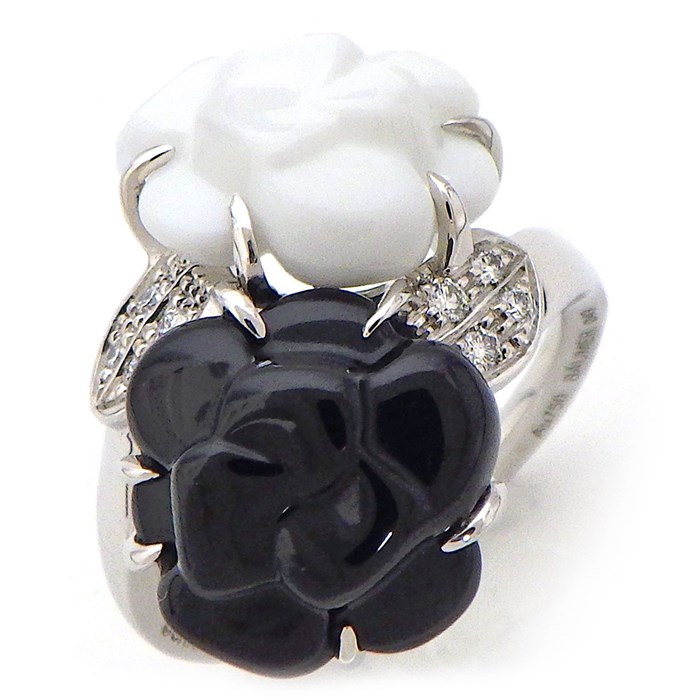 シャネル CHANEL リング カメリア 2フラワー リーフ ツイスト ブラック  