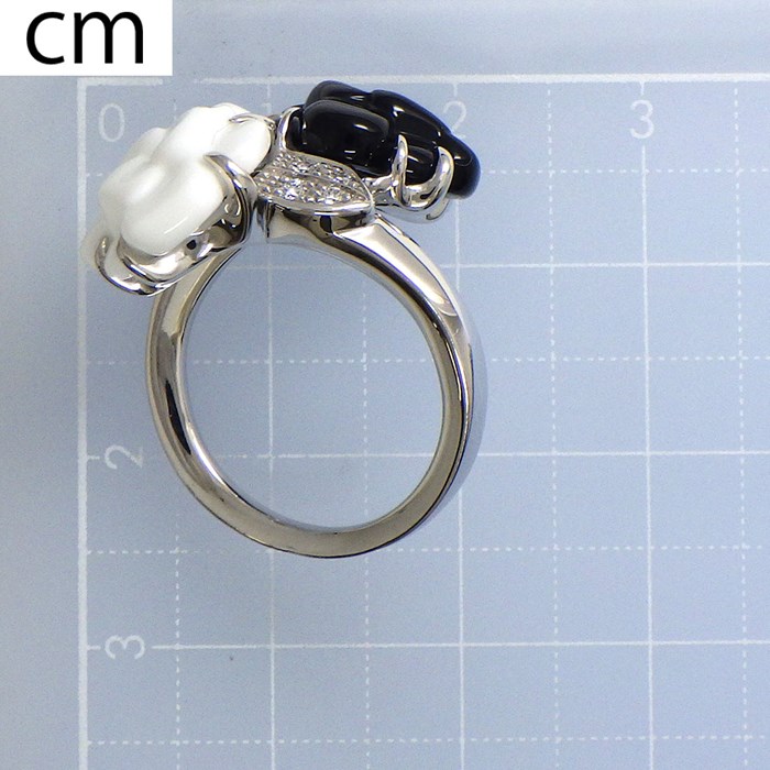 シャネル CHANEL リング カメリア 2フラワー リーフ ツイスト ブラック 