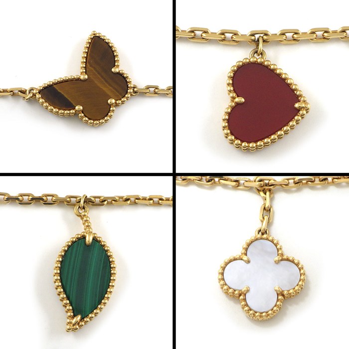 ヴァンクリーフ＆アーペル Van Cleef & Arpels ブレスレット ラッキー アルハンブラ 4モチーフ VCARD79600 ハート パピヨン クローバー リーフ タイガーアイ マラカイト カーネリアン ホワイト シェル K18YG 【中古】