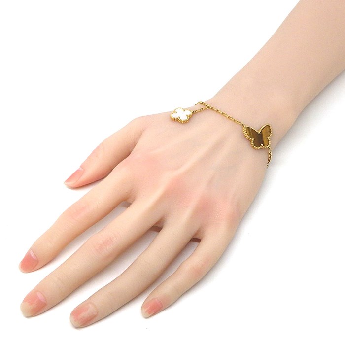 ヴァンクリーフ＆アーペル Van Cleef & Arpels ブレスレット ラッキー アルハンブラ 4モチーフ VCARD79600 ハート パピヨン クローバー リーフ タイガーアイ マラカイト カーネリアン ホワイト シェル K18YG 【中古】
