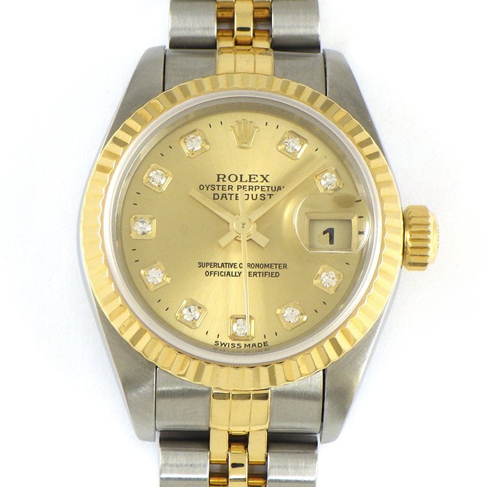ロレックス Rolex 腕時計 デイトジャスト 79173G A番 1998-1999年製 10ポイント ダイヤインデックス サンレイ シャンパンカラー文字盤 フルーテッドベゼル ジュビリーブレス K18YG SS 自動巻き 【OH済み】 【中古】