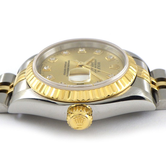 ロレックス Rolex 腕時計 デイトジャスト 79173G A番 1998-1999年製 10ポイント ダイヤインデックス サンレイ シャンパンカラー文字盤 フルーテッドベゼル ジュビリーブレス K18YG SS 自動巻き 【OH済み】 【中古】