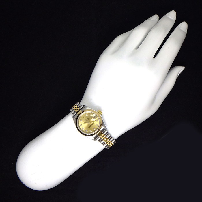 ロレックス Rolex 腕時計 デイトジャスト 79173G A番 1998-1999年製 10ポイント ダイヤインデックス サンレイ シャンパンカラー文字盤 フルーテッドベゼル ジュビリーブレス K18YG SS 自動巻き 【OH済み】 【中古】