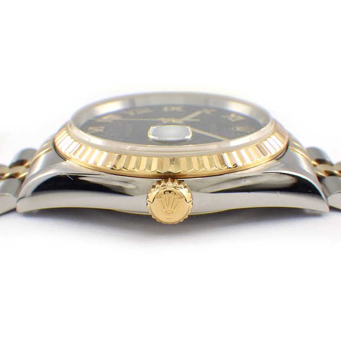 ロレックス Rolex 腕時計 デイトジャスト 16233 P番 2000年製 ブラック コンピューター文字盤 彫コン ローマンインデックス デイト K18YG SS 自動巻き 【中古】