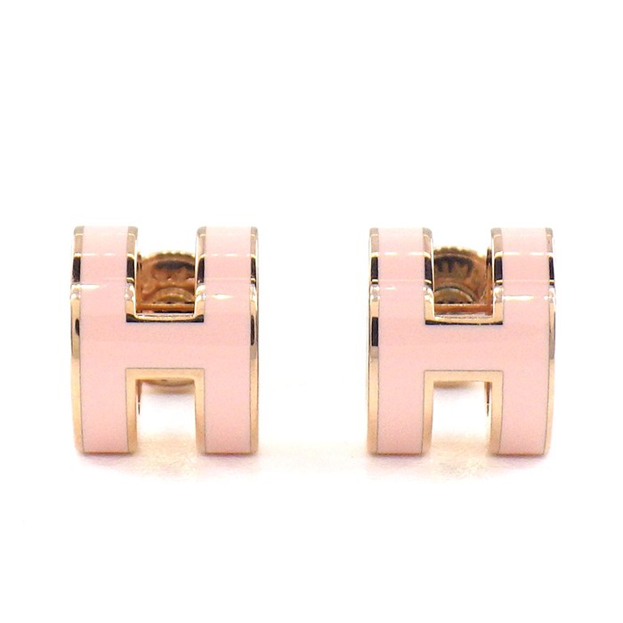 エルメス HERMES ピアス ポップアッシュ ミニ ポップH ピンクGP ローズドラジェ ラッカー 【中古】