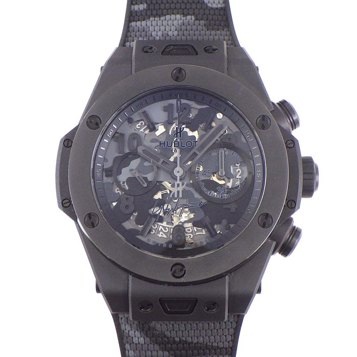 ウブロ Hublot 腕時計 ビッグバン オールブラック カモ ヨウジヤマモト 411.CI.0110.RX.YOY20 日本限定100本 スケルトン文字盤 クロノグラフ スモールセコンド セラミック ラバー 黒 自動巻き 【箱・保付き】 【中古】