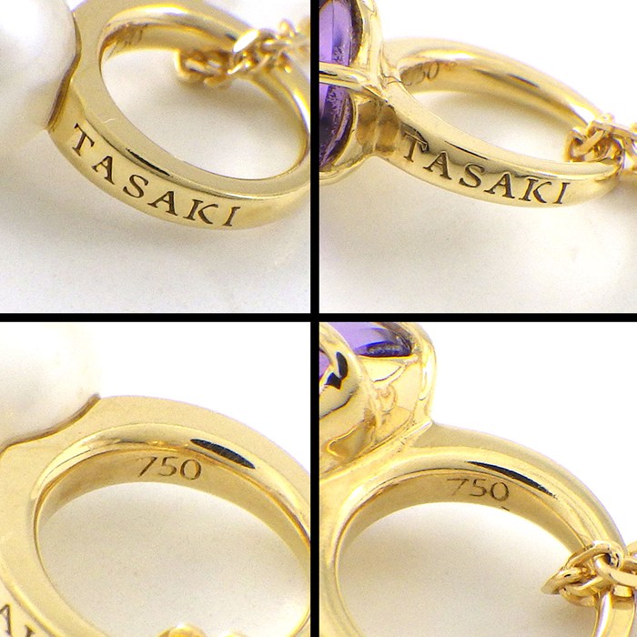 タサキ 田崎真珠 TASAKI ネックレス 2モチーフ ベビーリング パール 5.5mm珠 アメジスト K18YG 【中古】