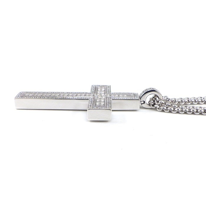 ショパール Chopard ネックレス ハッピーダイヤ 79/6213 クロス ダブルチェーン ムービング ダイヤモンド K18WG 【中古】