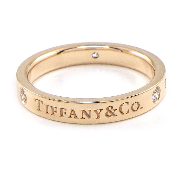 ティファニー Tiffany & Co. リング フラットバンド 幅4mmモデル ロゴ 3ポイント ダイヤモンド K18PG 9.5号 【中古】