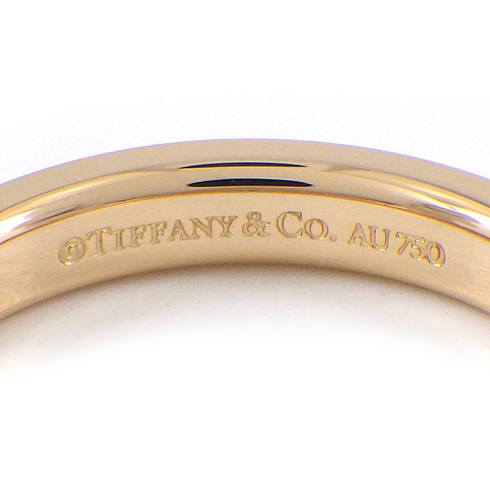 ティファニー Tiffany & Co. リング フラットバンド 幅4mmモデル ロゴ 3ポイント ダイヤモンド K18PG 9.5号 【中古】
