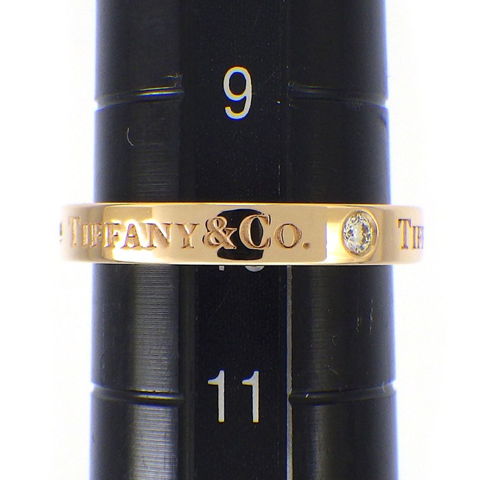 ティファニー Tiffany & Co. リング フラットバンド 幅4mmモデル ロゴ 3ポイント ダイヤモンド K18PG 9.5号 【中古】