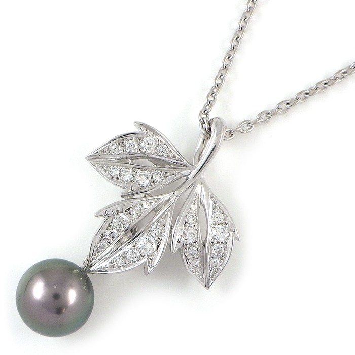 美品　ミキモト　シンプルライン　リーフモチーフ　本真珠　ブローチ　ミニポーチ付 ミキモト MIKIMOTO ネックレス 兼 ブローチ リーフモチーフ 1ポイント