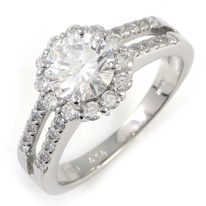 【ダイヤモンド】 リング 1ポイント ダイヤモンド 1.021ct(F/VS2/VG) パヴェ ダイヤモンド 計0.50ct PT900 14号 【中古】