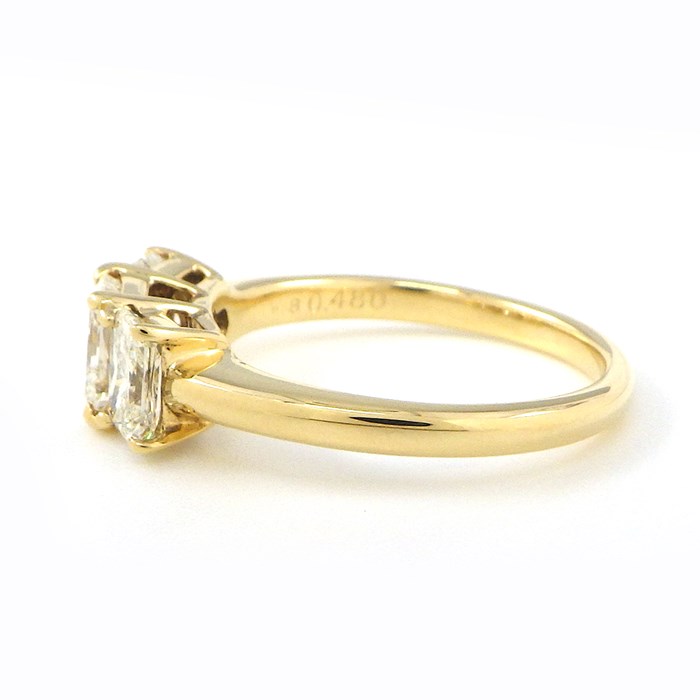 【ダイヤモンド】 リング 3ポイント レクタンギュラー モディファイド ブリリアントカット ダイヤモンド 0.572ct(K/SI2) / 0.48ct(K/SI1) / 0.459ct(K/VS1) K18YG 11.5号 【中古】