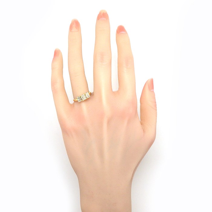 【ダイヤモンド】 リング 3ポイント レクタンギュラー モディファイド ブリリアントカット ダイヤモンド 0.572ct(K/SI2) / 0.48ct(K/SI1) / 0.459ct(K/VS1) K18YG 11.5号 【中古】