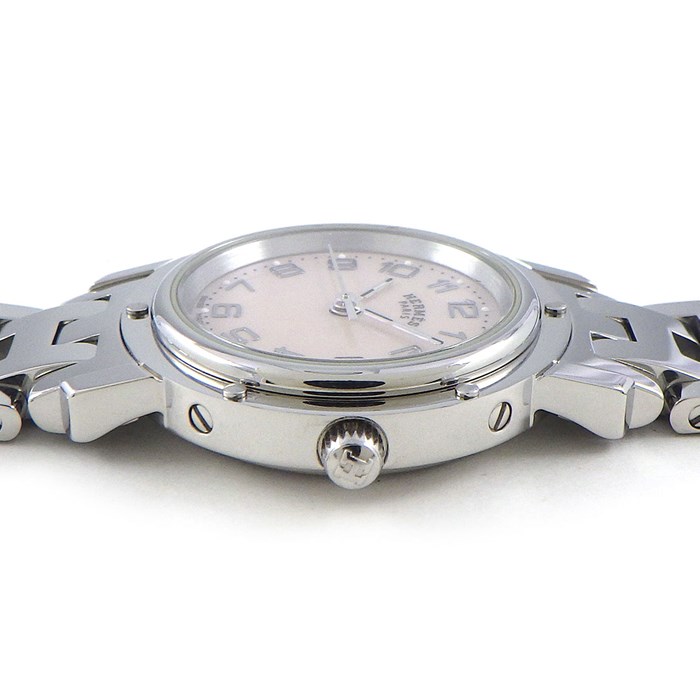 エルメス HERMES 腕時計 クリッパー CL4.210 ピンクシェル文字盤 デイト SS クオーツアナログ 【中古】