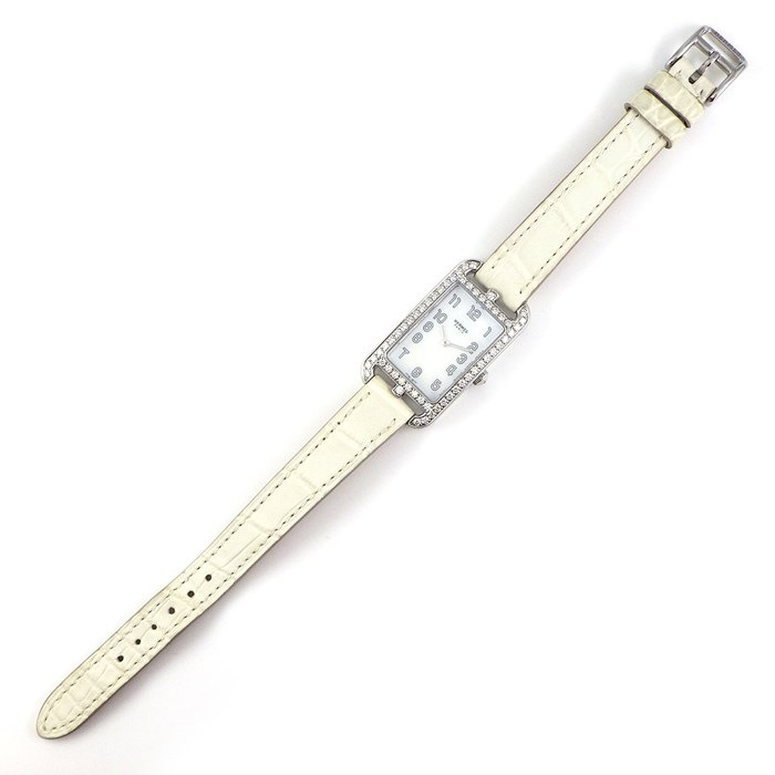 エルメス HERMES 腕時計 ナンタケット PM 33mm NA2.230 ダイヤモンド ベゼル/ラグ レクタンギュラー ホワイト シェル文字盤 SS ホワイト アリゲーター レザーベルト クオーツアナログ 【中古】 エルメス HERMES 腕時計 ナンタケット PM 33mm NA2.230 ダイヤモンド