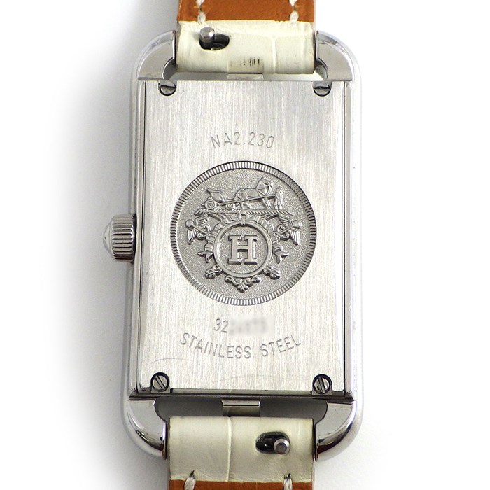 エルメス HERMES 腕時計 ナンタケット PM 33mm NA2.230 ダイヤモンド ベゼル/ラグ レクタンギュラー ホワイト シェル文字盤 SS ホワイト アリゲーター レザーベルト クオーツアナログ 【中古】 エルメス HERMES 腕時計 ナンタケット PM 33mm NA2.230 ダイヤモンド