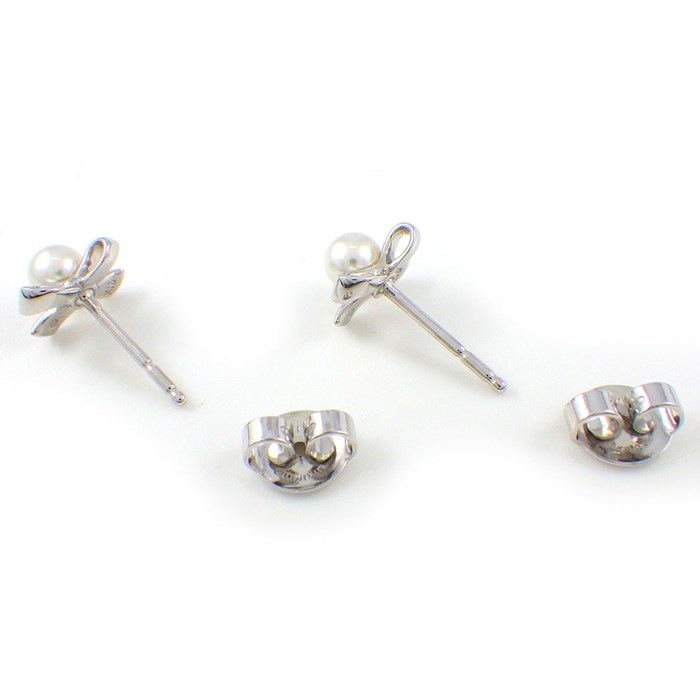 ミキモト MIKIMOTO ピアス リボンモチーフ パール 4mm珠 K18WG 【中古】