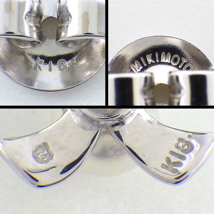 ミキモト MIKIMOTO ピアス リボンモチーフ パール 4mm珠 K18WG 【中古】