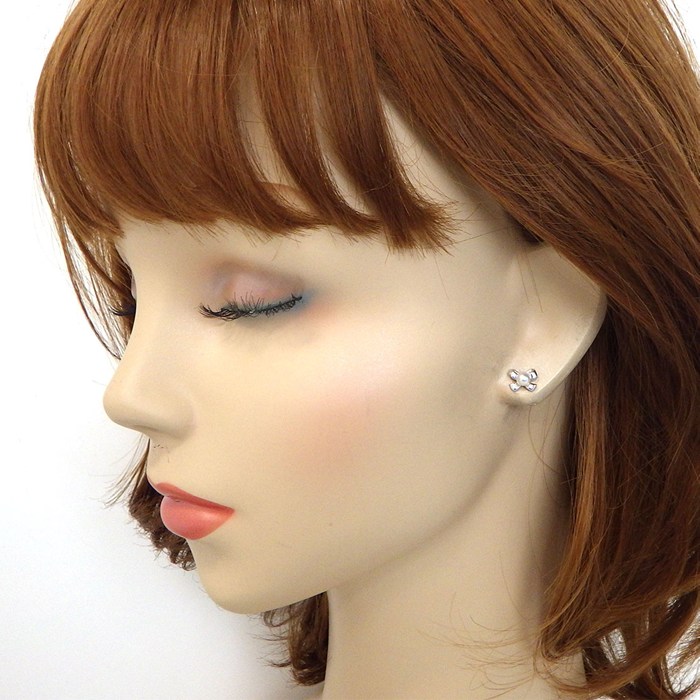 ミキモト MIKIMOTO ピアス リボンモチーフ パール 4mm珠 K18WG 【中古】