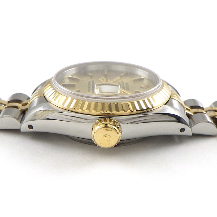 ロレックス Rolex 腕時計 レディ デイトジャスト 26 69173 X番 サンレイ シャンパンカラー文字盤 フルーテッドベゼル ジュビリーブレス ロレゾール SS K18YG 自動巻き 【中古】