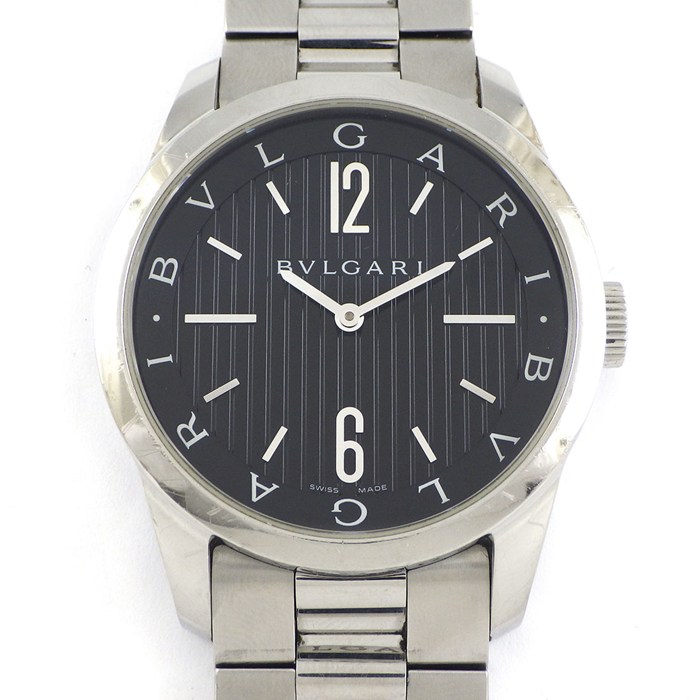 ブルガリ BVLGARI 腕時計 ソロテンポ ST37S ストライプ ブラック文字盤 SS クオーツアナログ 【中古】