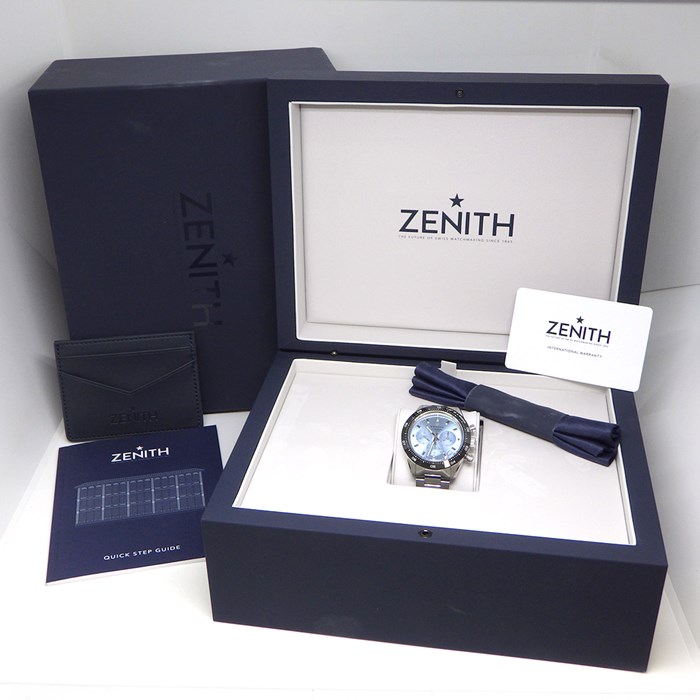 ゼニス ZENITH 腕時計 クロノマスタースポーツ 03.3105.3600/52.M3100 YOSHIDAスペシャルエディション 250本限定 デイト スモールセコンド クロノグラフ 裏スケ サンレイ アクアブルー文字盤 SS セラミック 自動巻き 【箱・保付き】 【中古】
