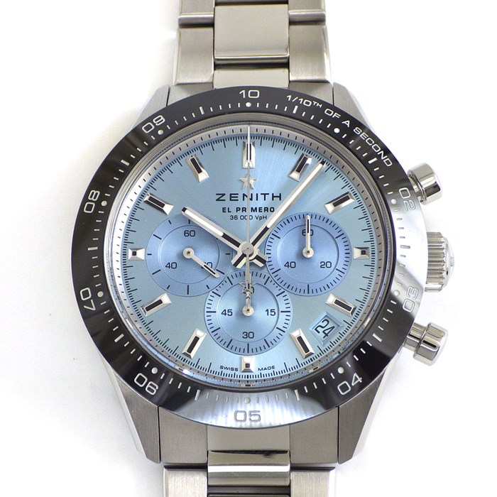 ゼニス ZENITH 腕時計 クロノマスタースポーツ 03.3105.3600/52.M3100 YOSHIDAスペシャルエディション 250本限定 デイト スモールセコンド クロノグラフ 裏スケ サンレイ アクアブルー文字盤 SS セラミック 自動巻き 【箱・保付き】 【中古】