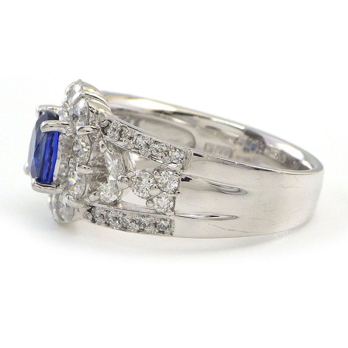 【サファイア ダイヤモンド】 リング 1ポイント サファイア 1.10ct パヴェ ダイヤモンド 計1.05ct PT900 13.5号 【中古】