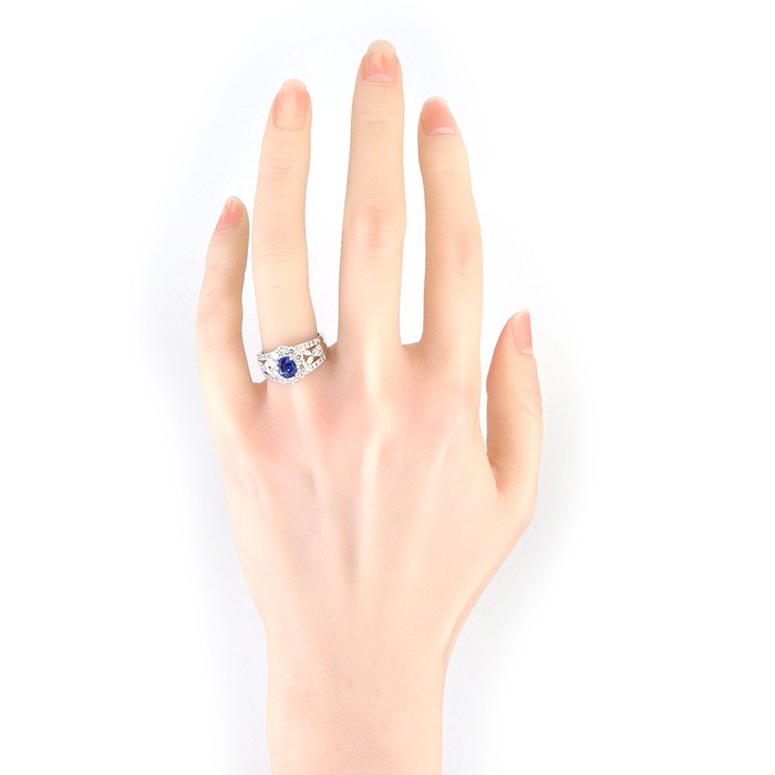 【サファイア ダイヤモンド】 リング 1ポイント サファイア 1.10ct パヴェ ダイヤモンド 計1.05ct PT900 13.5号 【中古】
