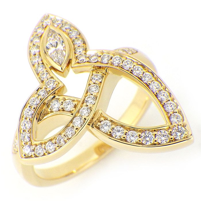 ハリーウィンストン HARRY WINSTON リング リリー クラスター FRDYMQRFLC リーフ 1ポイント マーキスカット 54ポイント ラウンドカット ダイヤモンド 計0.41ct K18YG 12.5号 【中古】