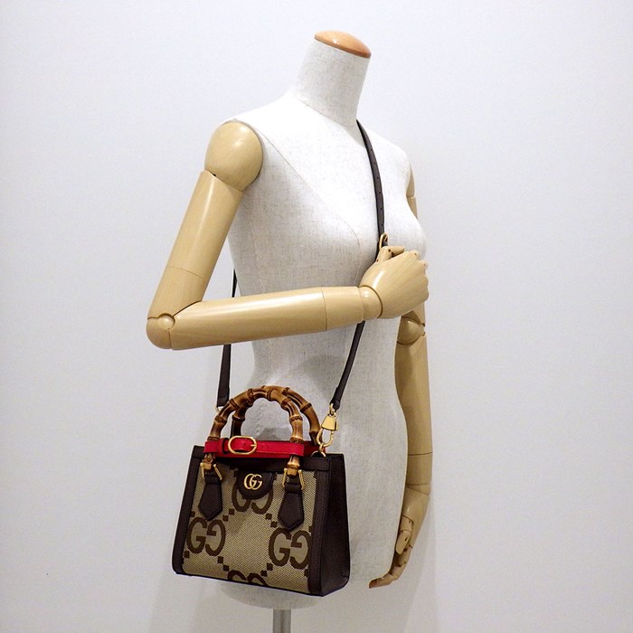 グッチ GUCCI ハンドバッグ ショルダーバッグ ダイアナ スモール 655661 キャメル エボニー ジャンボGGキャンバス レザー 【中古】