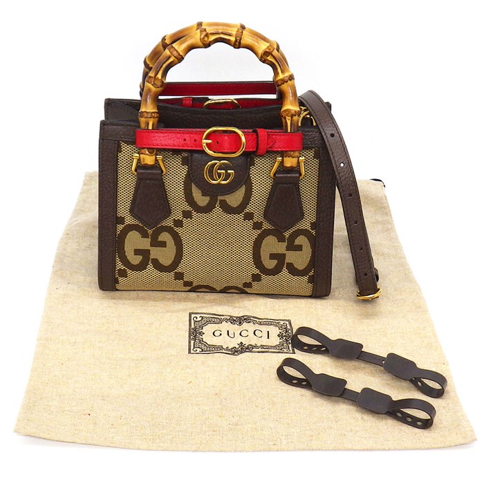 グッチ GUCCI ハンドバッグ ショルダーバッグ ダイアナ スモール 655661 キャメル エボニー ジャンボGGキャンバス レザー 【中古】