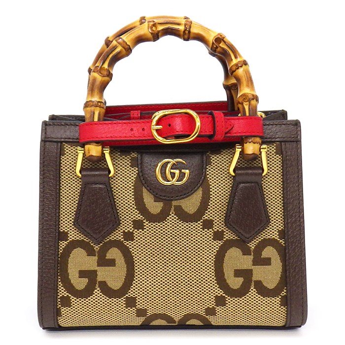 グッチ GUCCI ハンドバッグ ショルダーバッグ ダイアナ スモール 655661 キャメル エボニー ジャンボGGキャンバス レザー 【中古】