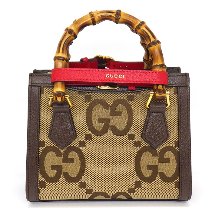 グッチ GUCCI ハンドバッグ ショルダーバッグ ダイアナ スモール 655661 キャメル エボニー ジャンボGGキャンバス レザー 【中古】