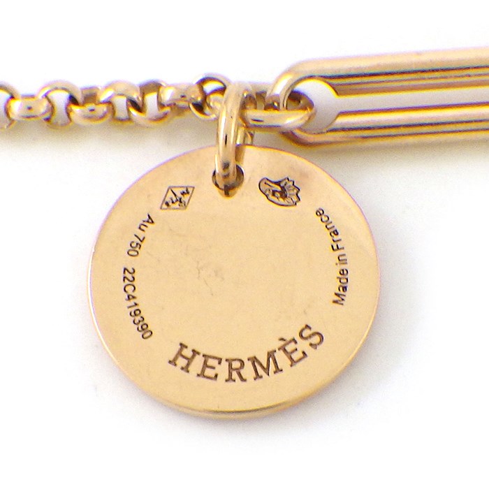 エルメス HERMES ネックレス エクスリブリス TPM Yシェイプ スウィング ドロップ サークル メダル 馬車 ホース 従者 Hロゴ 1ポイント ダイヤモンド K18PG 【中古】