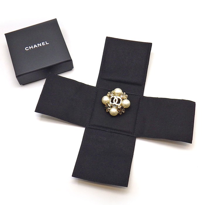 シャネル CHANEL ブローチ ココマーク 2022年製 イミテーションパール ラインストーン メタル 【中古】