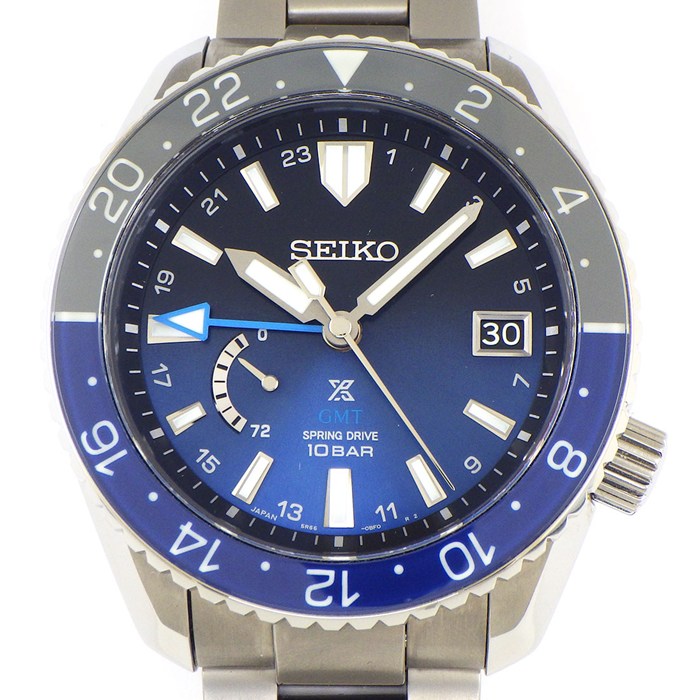 セイコー SEIKO 腕時計 プロスペックス SBDB041/5R66-0BS0 世界400本限定モデル ブラック/ブルー グラデーション文字盤 デイト パワーリザーブ表示機能 GMT 夜光針・インデックス 回転ベゼル チタン スプリングドライブ 【箱・保付き】 【中古】