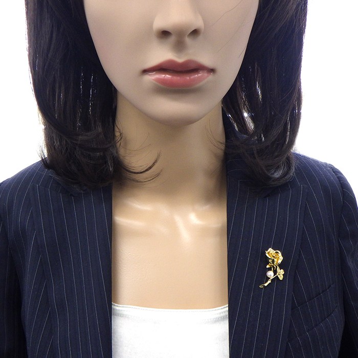 ミキモト MIKIMOTO ブローチ 薔薇 ローズ モチーフ 1ポイント パール 5.7mm珠 K18YG 【中古】