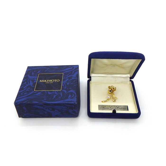 ミキモト MIKIMOTO ブローチ 薔薇 ローズ モチーフ 1ポイント パール 5.7mm珠 K18YG 【中古】