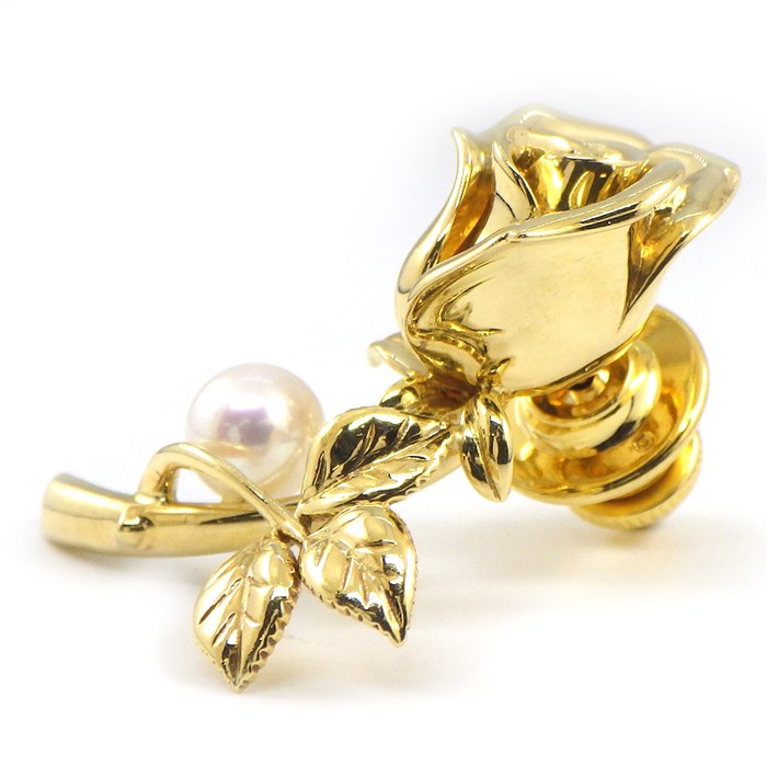 ミキモト MIKIMOTO ブローチ 薔薇 ローズ モチーフ 1ポイント パール 5.7mm珠 K18YG 【中古】