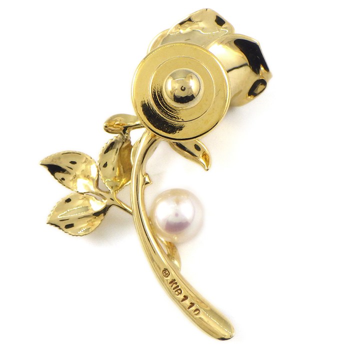 ミキモト MIKIMOTO ブローチ 薔薇 ローズ モチーフ 1ポイント パール 5.7mm珠 K18YG 【中古】